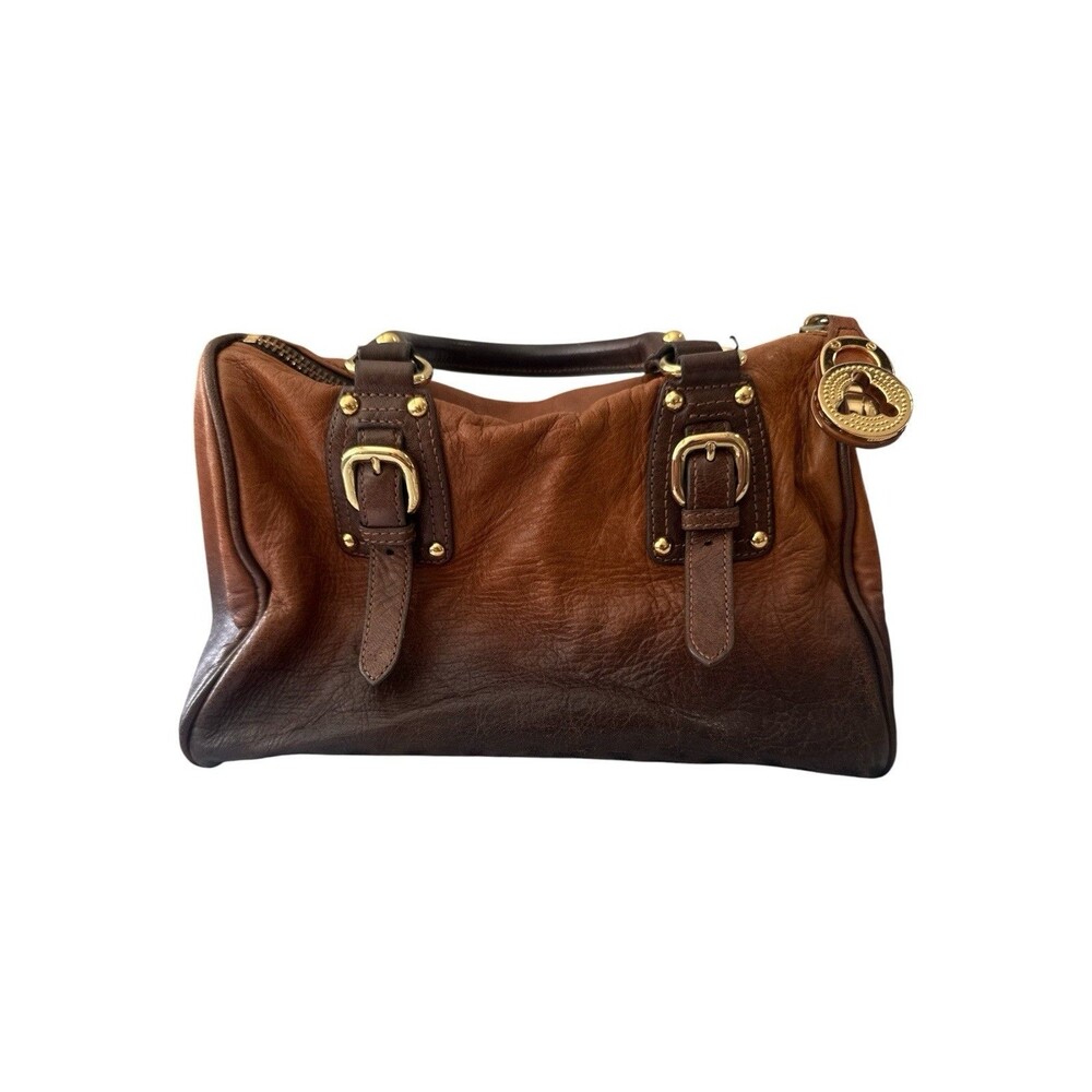 Steve Madden Genuine Leather Brown Ombre Satchel Shoulder Bag Gold Lock Charm